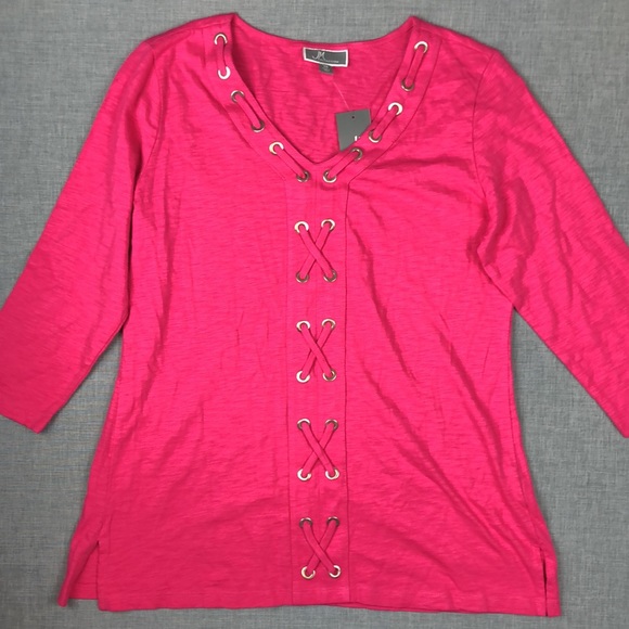 JM Collection Pink Grommet Tunic Top Size XS - Picture 2 of 5